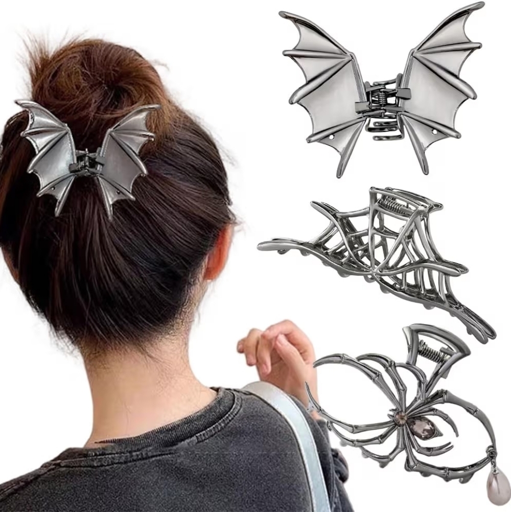 Silver Bat Wing Hair Clip Set